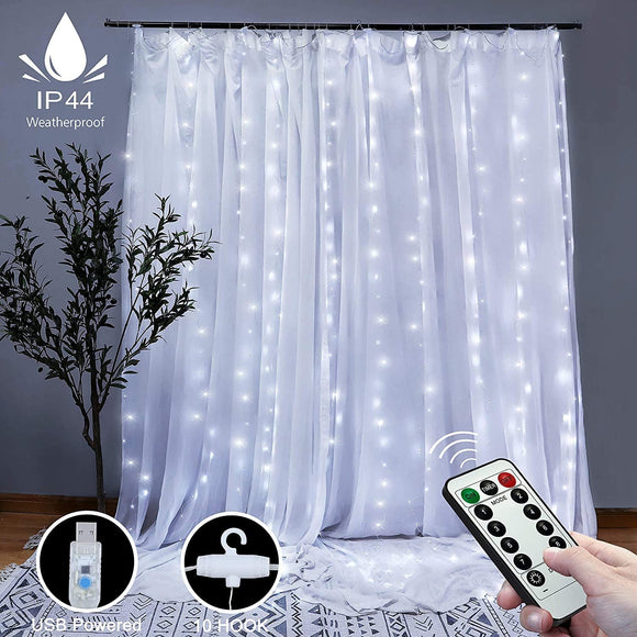 NNEDSZ 300 LEDs Window Curtain Fairy Lights 8 Modes and Remote Control for Bedroom (Cool White, 300 x 300cm)