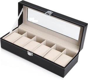 NNEDSZ Leather Watch Organizer Display Storage Box Cases for Men & Women (6 slots)