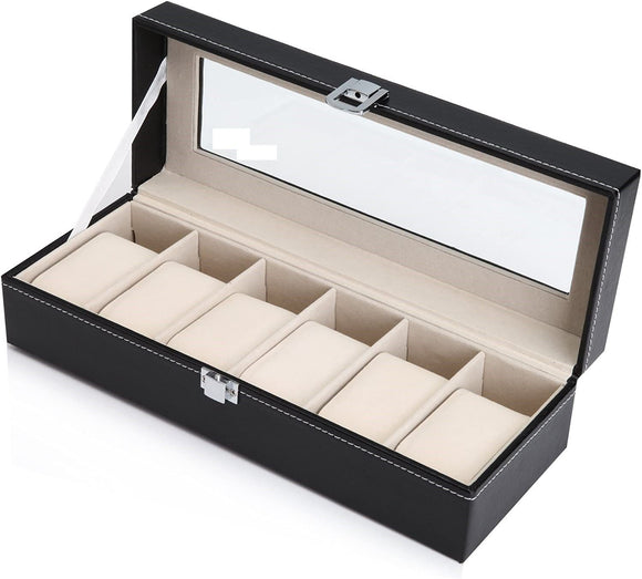 NNEDSZ Leather Watch Organizer Display Storage Box Cases for Men & Women (6 slots)
