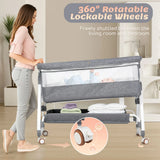 3-in-1 Adjustable Height Baby Bassinet Crib with Mosquito Net and Storage Basket in Grey