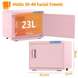 Pink 23L Hot Towel Warmer Cabinet with UV Sterilizer for Salon and Home Use