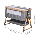 3 in 1 Grey Baby Bassinet Bedside Crib with Mattress, Adjustable Height and Storage Basket