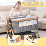 3 in 1 Grey Baby Bassinet Bedside Crib with Mattress, Adjustable Height and Storage Basket