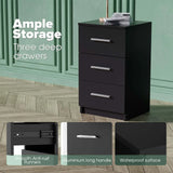 Black White Black Bedside Table with 3 Drawers, Modern Design, 38x35x66cm Storage Cabinet
