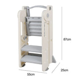 Foldable Kids Step Stool Kitchen Helper Tower in Grey, Adjustable Height, 55x55x79cm