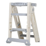 Foldable Kids Step Stool Kitchen Helper Tower in Grey, Adjustable Height, 55x55x79cm