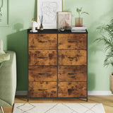 Tallboy Dresser Chest of Drawers in Black - 8 Fabric Drawers, 96x86cm