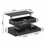 LED Lift Top Coffee Table in Black with 2-Tier Design and Drawers for Living Room