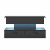 LED Lift Top Coffee Table in Black with 2-Tier Design and Drawers for Living Room