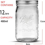 NNEDSZ 12 Pieces Canning Jars - 480ml Mason Jar Empty Glass Spice Bottles with Airtight Lids and Labels