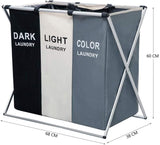 NNEDSZ 3 in 1 Large 135L Laundry Clothes Hamper Basket with Waterproof bags and Aluminum Frame (Multi)