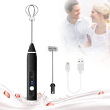 NNEDSZ Black Rechargeable Electric Milk Frother Handheld (3 Speeds)