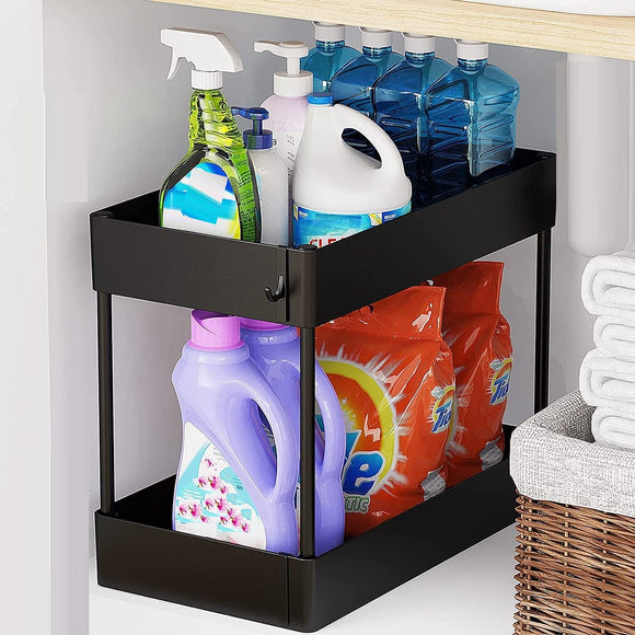 NNEDSZ 2 Tier Multi-Purpose Under Sink Organizer Shelf Storage Rack for Bathroom and Kitchen