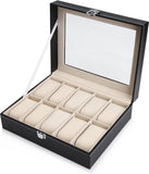 NNEDSZ Black PU Leather Watch Organizer Display Storage Box Cases for Men & Women (10 slots)