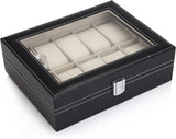 NNEDSZ Black PU Leather Watch Organizer Display Storage Box Cases for Men & Women (10 slots)
