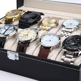 NNEDSZ Black PU Leather Watch Organizer Display Storage Box Cases for Men & Women (10 slots)