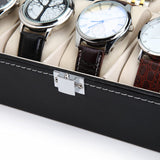 NNEDSZ Black PU Leather Watch Organizer Display Storage Box Cases for Men & Women (10 slots)
