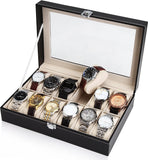 NNEDSZ Leather Watch Organizer Display Storage Box Cases for Men & Women (12 slots)