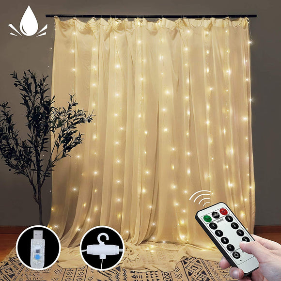 NNEDSZ 300 LEDs Window Curtain Fairy Lights 8 Modes and Remote Control for Bedroom (Warm White, 300 x 300cm)
