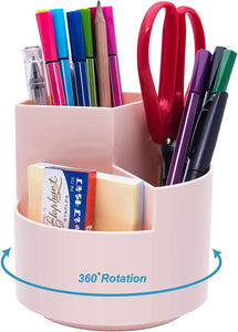 NNEDSZ 360 degree rotating multi-functional pen holder with 3 separate layer for office desk organiser (Pink)