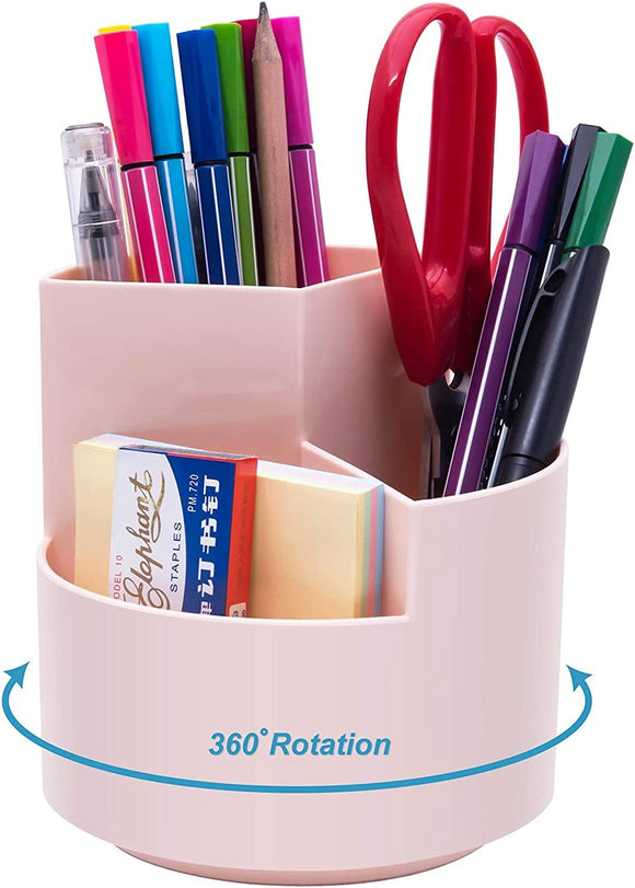 NNEDSZ 360 degree rotating multi-functional pen holder with 3 separate layer for office desk organiser (Pink)