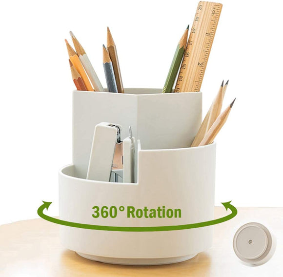 NNEDSZ 360 degree rotating multi-functional pen holder with 3 separate layer for office desk organiser (White)