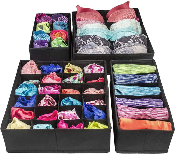 NNEDSZ 4 Pack Foldable Drawer Dividers Storage Boxes (Black)