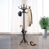 NNEDSZ Brown Coat Rack with Stand Wooden Hat and 12 Hooks Hanger Walnut tree