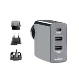 NNEDSZ mbeat Gorilla Power 3-Port USB-C Power Delivery (PD) World Travel Charger (USB-C x 1, USB-A x 2) with Interchangeable Plugs
