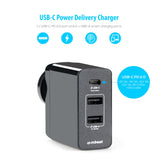 NNEDSZ mbeat Gorilla Power 3-Port USB-C Power Delivery (PD) World Travel Charger (USB-C x 1, USB-A x 2) with Interchangeable Plugs