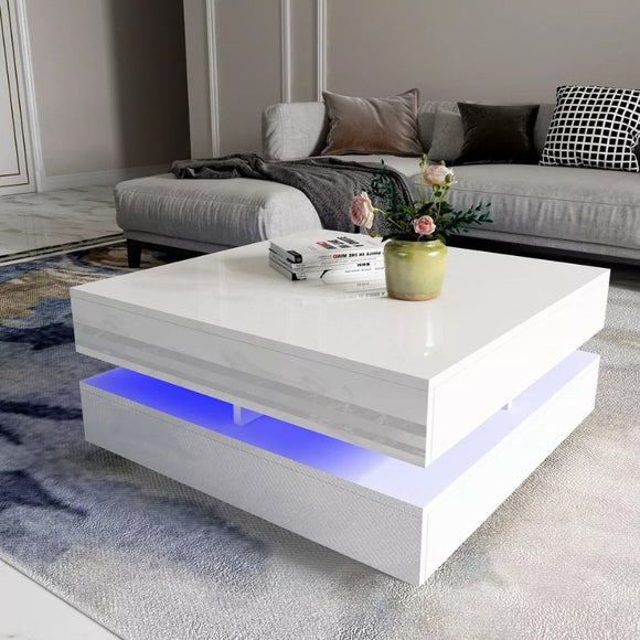 NNEDSZ Modern Large High Gloss Coffee Table With LED Lights White