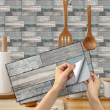 NNEDSZ Waterproof Tiles Wallpaper Stickers Bathroom Kitchen Timber Blue