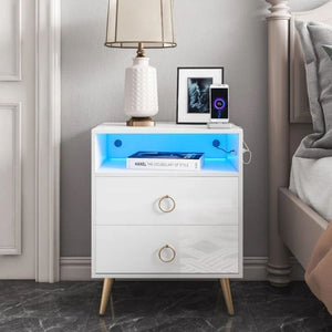NNEDSZ Amelia Modern LED Bedside table with USB and power socket White
