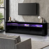 NNEDSZ LED RGB TV Cabinet Entertainment Unit Stand Gloss Drawers 160cm Black