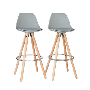NNEDSZ 2 PU Leather Padded Barstools (Light Grey/Wood) with Metal Footrest