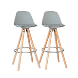 NNEDSZ 2 PU Leather Padded Barstools (Light Grey/Wood) with Metal Footrest
