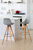 NNEDSZ 2 PU Leather Padded Barstools (Light Grey/Wood) with Metal Footrest