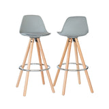 NNEDSZ 2 PU Leather Padded Barstools (Light Grey/Wood) with Metal Footrest