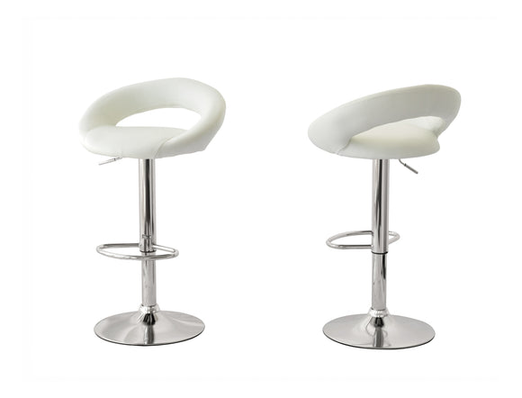 NNEDSZ 2 Curve Leather Barstools (White) w/ Adjustable Height, 78-99cm