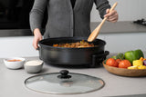 NNEDSZ Non-Stick Electric Fry Pan 38cm Diameter, 240C Max - Dark Grey