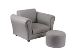 NNEDSZ Kids Grey Couch Sofa Chair w/ Footstool in PU Leather