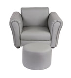 NNEDSZ Kids Grey Couch Sofa Chair w/ Footstool in PU Leather