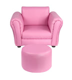 NNEDSZ Kids Pink Couch Sofa Chair w/ Footstool in PU Leather