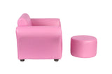 NNEDSZ Kids Pink Couch Sofa Chair w/ Footstool in PU Leather