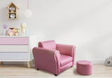 NNEDSZ Kids Pink Couch Sofa Chair w/ Footstool in PU Leather
