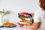 NNEDSZ 12-inch Pizza Oven with Thermal Control, Timer, Viewing Window, and Removable Stone - Red