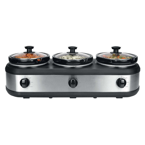 NNEDSZ 3-Pot Slow Cooker w/ 2.5L Capacity Each, 405W, 3 Warming Settings