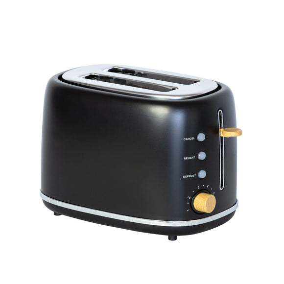 NNEDSZ 2-Slice Bread Toaster in Black w/ Wood Accents