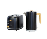 NNEDSZ 1.7L Kitchen Kettle and 2-Slice Bread Toaster Set in Black with Wood Accents