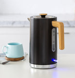 NNEDSZ 1.7L Kitchen Kettle and 2-Slice Bread Toaster Set in Black with Wood Accents